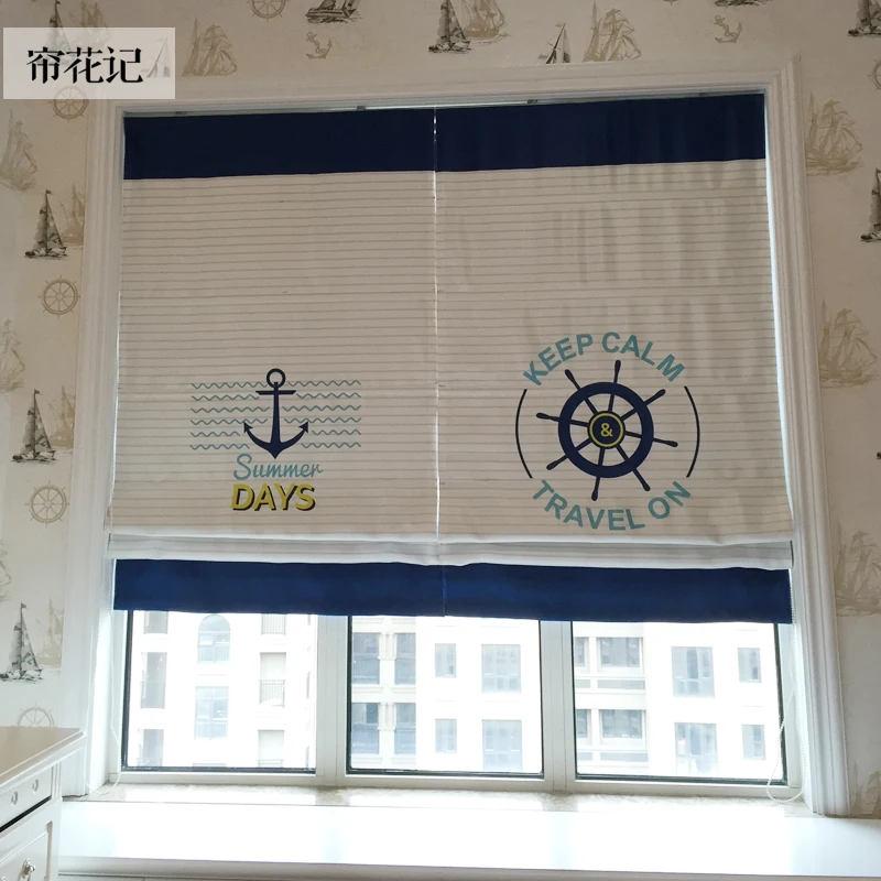 Изготовленные на заказ голубые и белые якорь штурвал Шторы s в римском стиле для