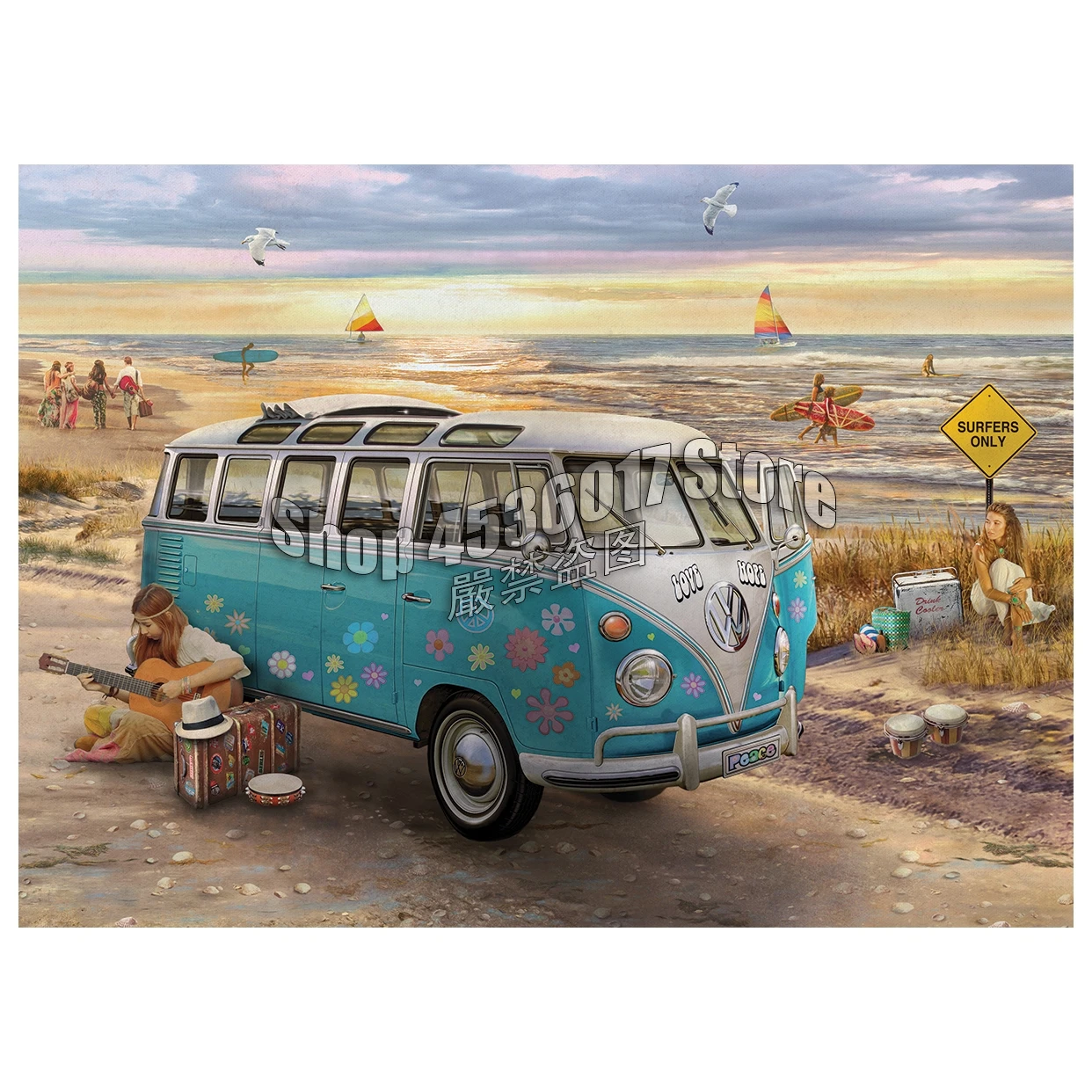 

Love & Hope Bus landscape Diy Diamond Painting Rhinestone Summer Ocean car Picture Cross Stitch Kits diy Diamond Embroidery