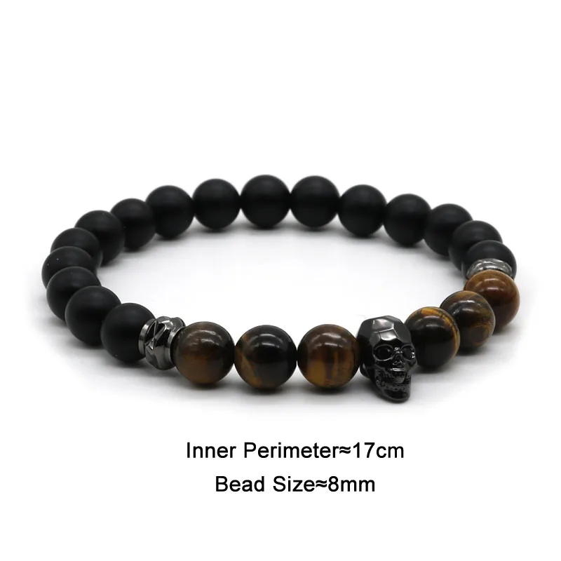 Fashion Jewelry Quality Silver Plated Men Bracelet Skull Natural Tiger Eye Stone Bracelets Pulseiras SK-1 | Украшения и