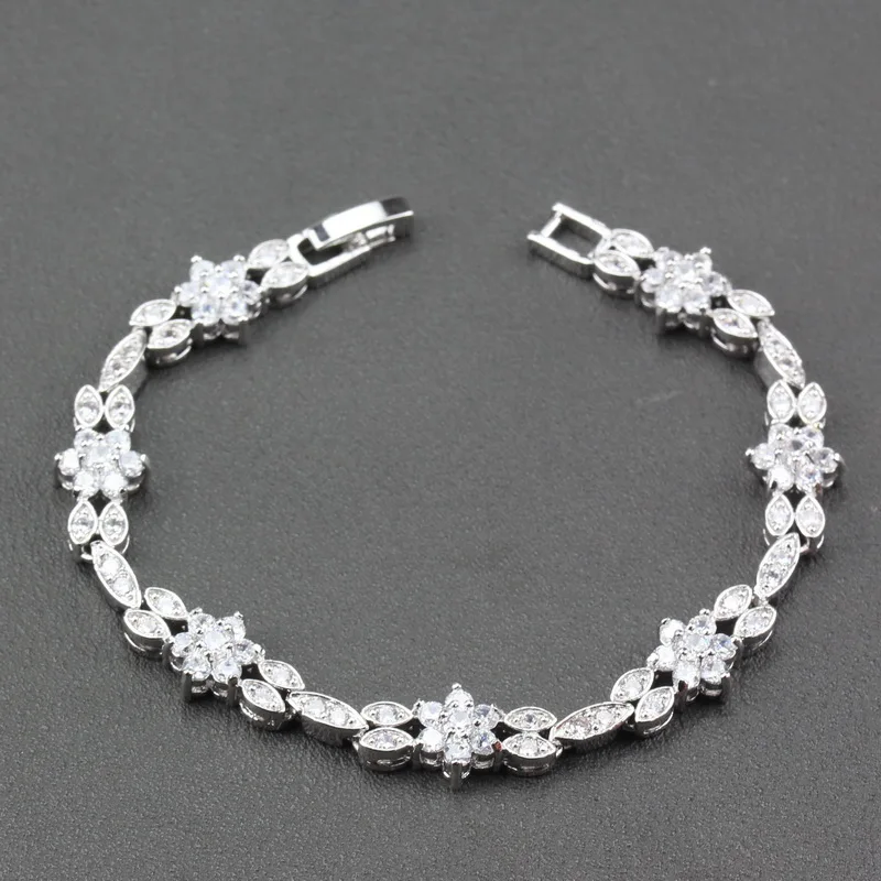 

White Zircon Silver Color 4-Color Overlay Link Chain Bracelet Length 17.5CM For Women Free Gift Box