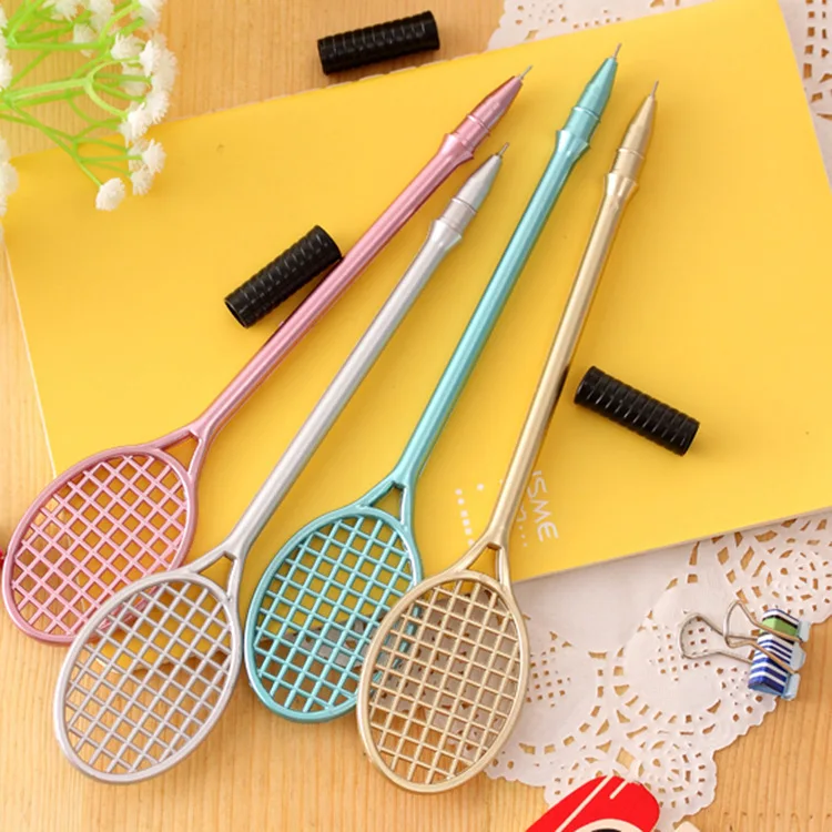 40 PCS Creative Tennis Racket Metal Color Gel Pen Black 0.5mm Student Neutral Pen Wholesale Student Stationery Factory