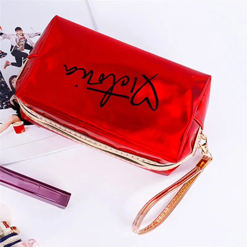 Women Travel Cosmetic Bags Portable Makeup Brush Handbag Pouch TPU Laser Beauty Toiletry Bath Wash Make Up Brush Holder Bag