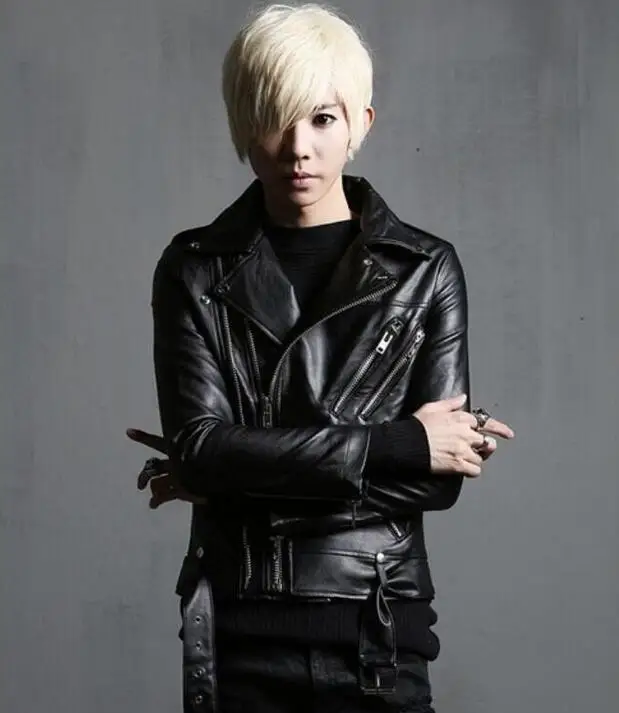 Мужские черные из искусственной кожи в стиле панк мотоцикл байкер куртка рок Zip