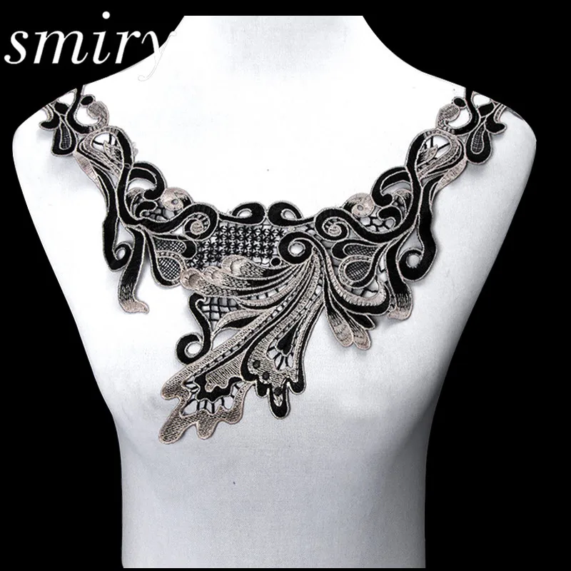 1 шт. Элегантная вышивка черный павлиний хвост цветочный кружевной воротник