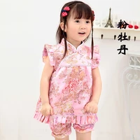 2021 chinese style floral qipao childrens sets new year chinese dresses short pants cheongsam
