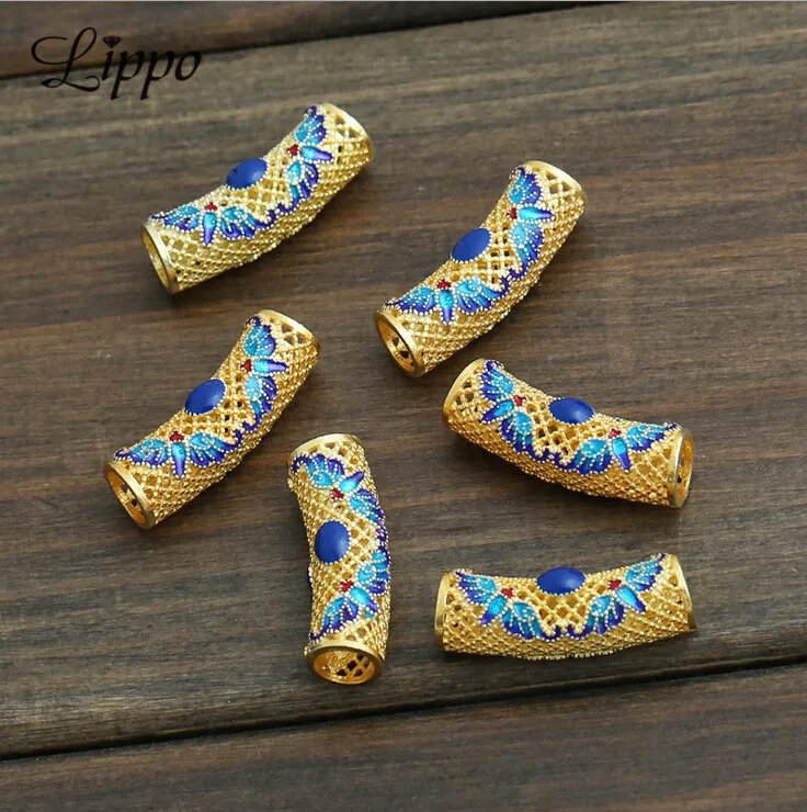 

10pcs DIY Filigree Cloisonne Beads Bend Spacer Tube Bar Curved Side Ways Bracelet Connector Embellishments Charm Bead Findings