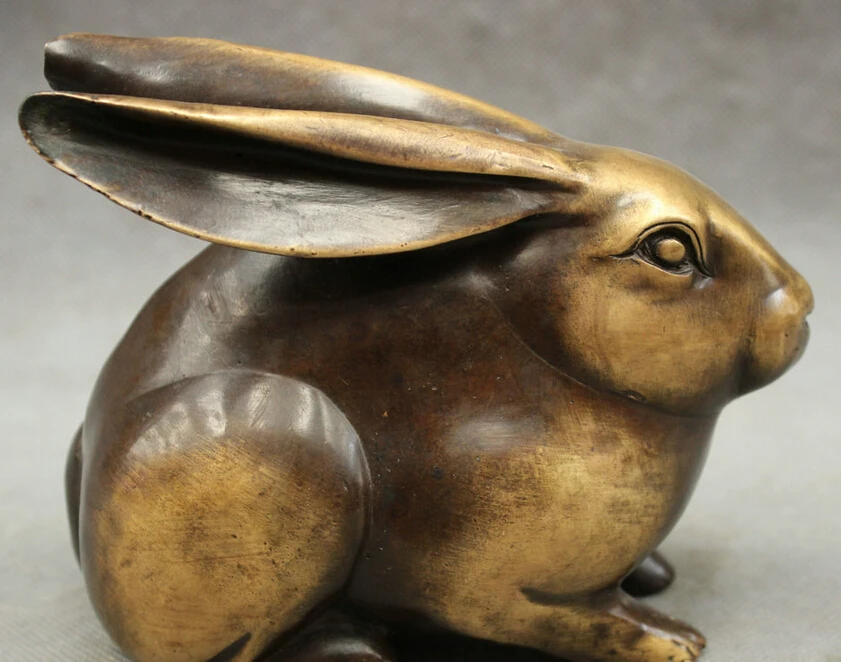

song voge gem S2384 Chinese Pure Bronze Year Zodiac Wealth JiXiang Rabbit Statue Animals Sculpture
