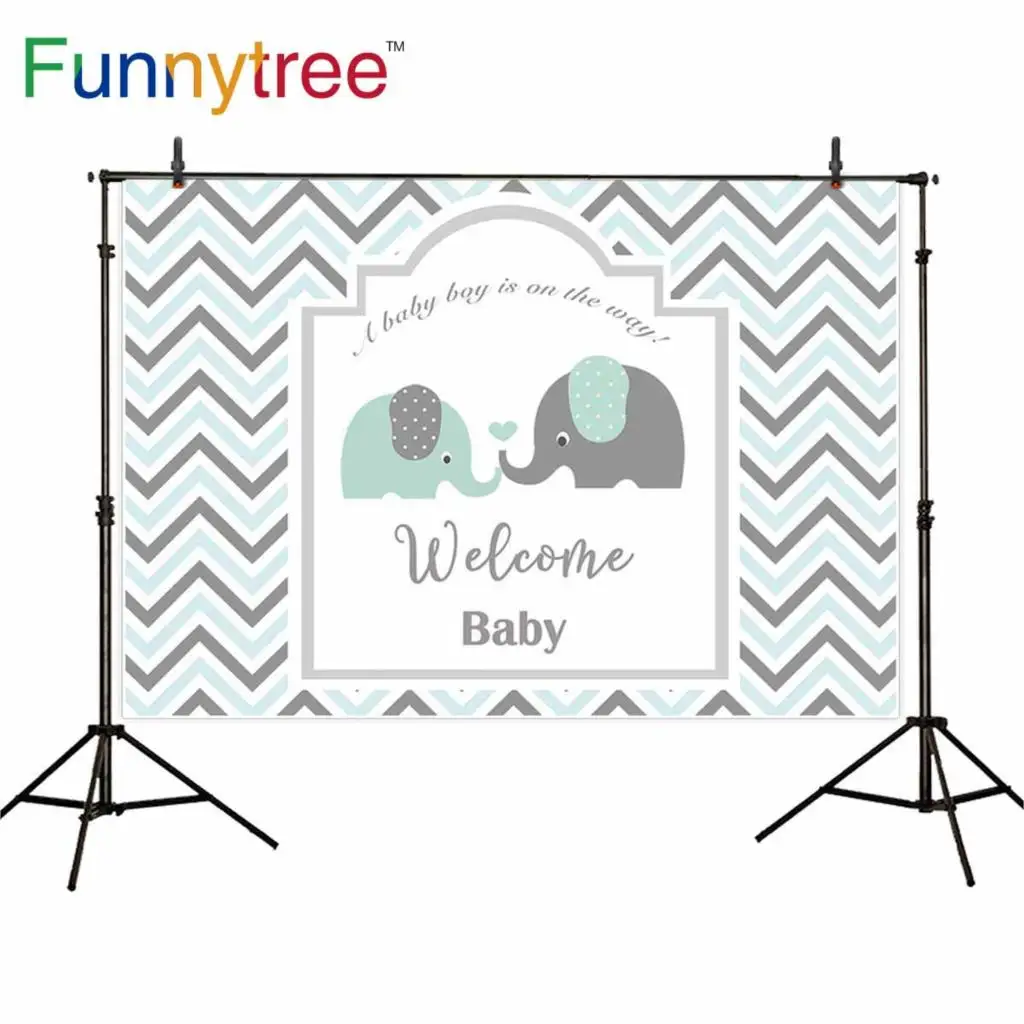Фотофон Funnytree для фотосъемки голубой серый шеврон рамка слон новорожденный