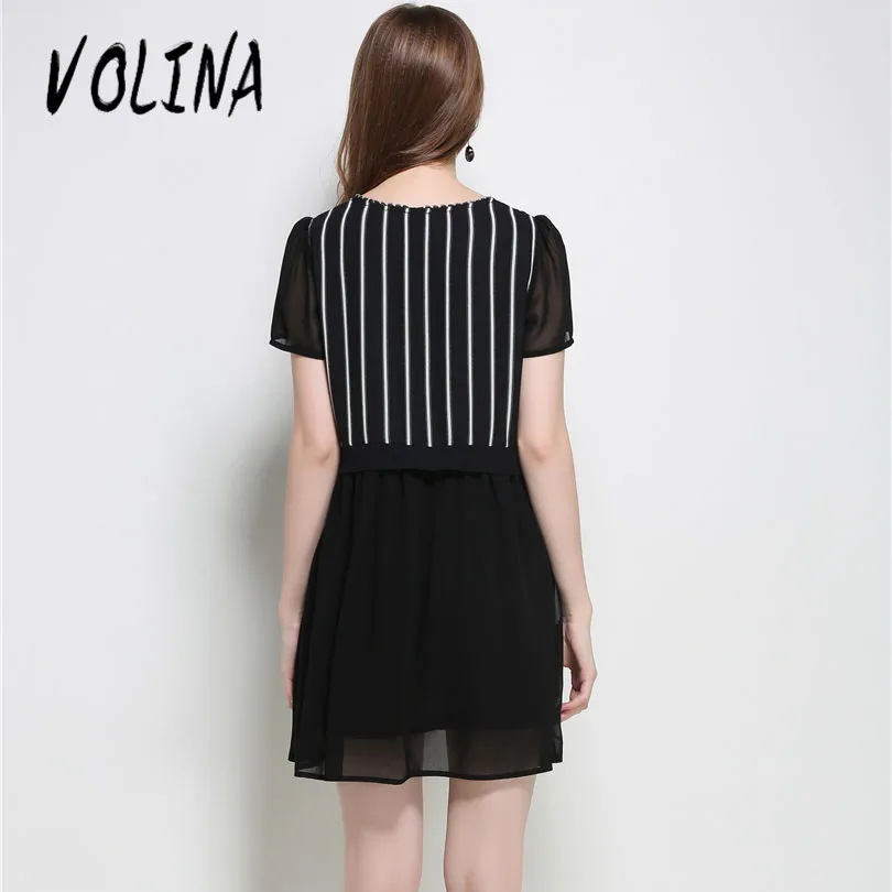 VOLINA 2017 шифон Dress Для Женщин большого размера Вскользь dress полоса vestidos О Образным