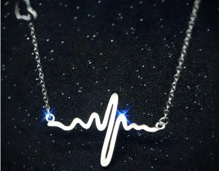 Реальный. Женская Серебряная цепочка с кулоном в виде пульса и открытого сердца 18