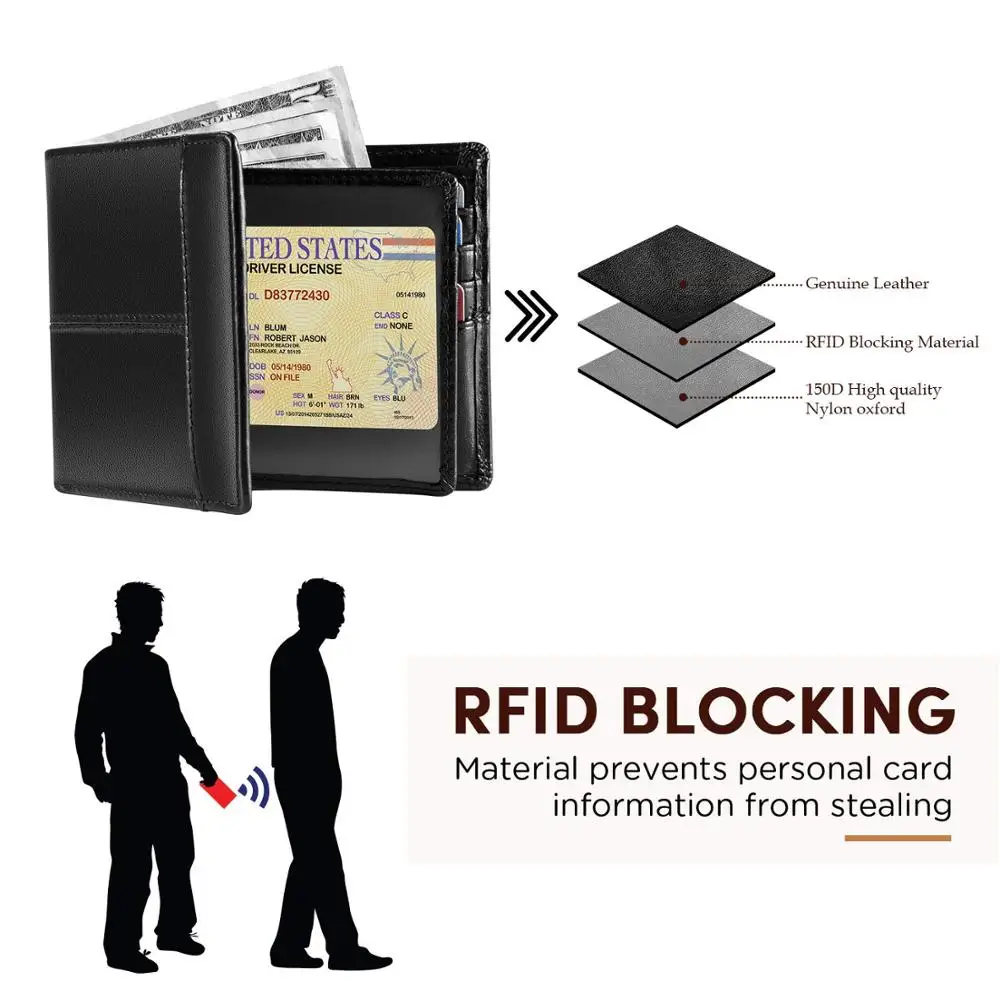 Мужские кошельки из натуральной кожи двойные Rfid блокирующие кредитные карты