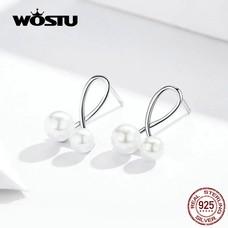 WOSTU классические белые жемчужные серьги 925 пробы серебряные Роскошные серьги для женщин Свадебные ювелирные изделия в Корейском стиле FIE628