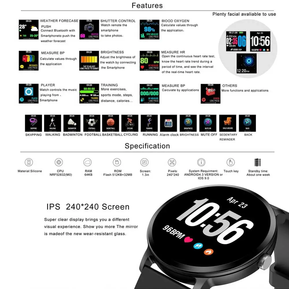 Beseneur умный Браслет фитнес трекер IP67 водонепроницаемый цветной браслет для Android IOS