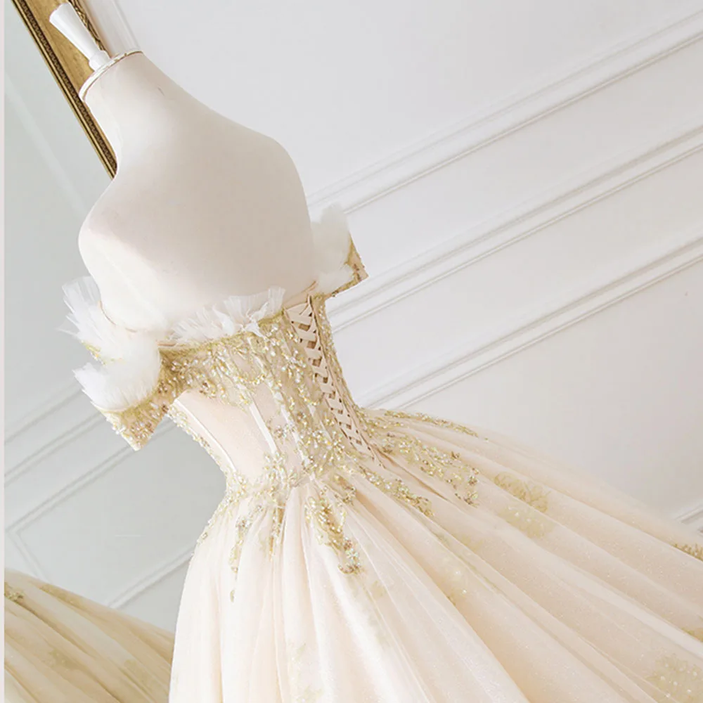Robe De Mariee Princesse Luxe Off The Shoulder Short Sleeve Beaded Sequins Appliques Luxury Princess Ball Gown Wedding Dress | Свадьбы и
