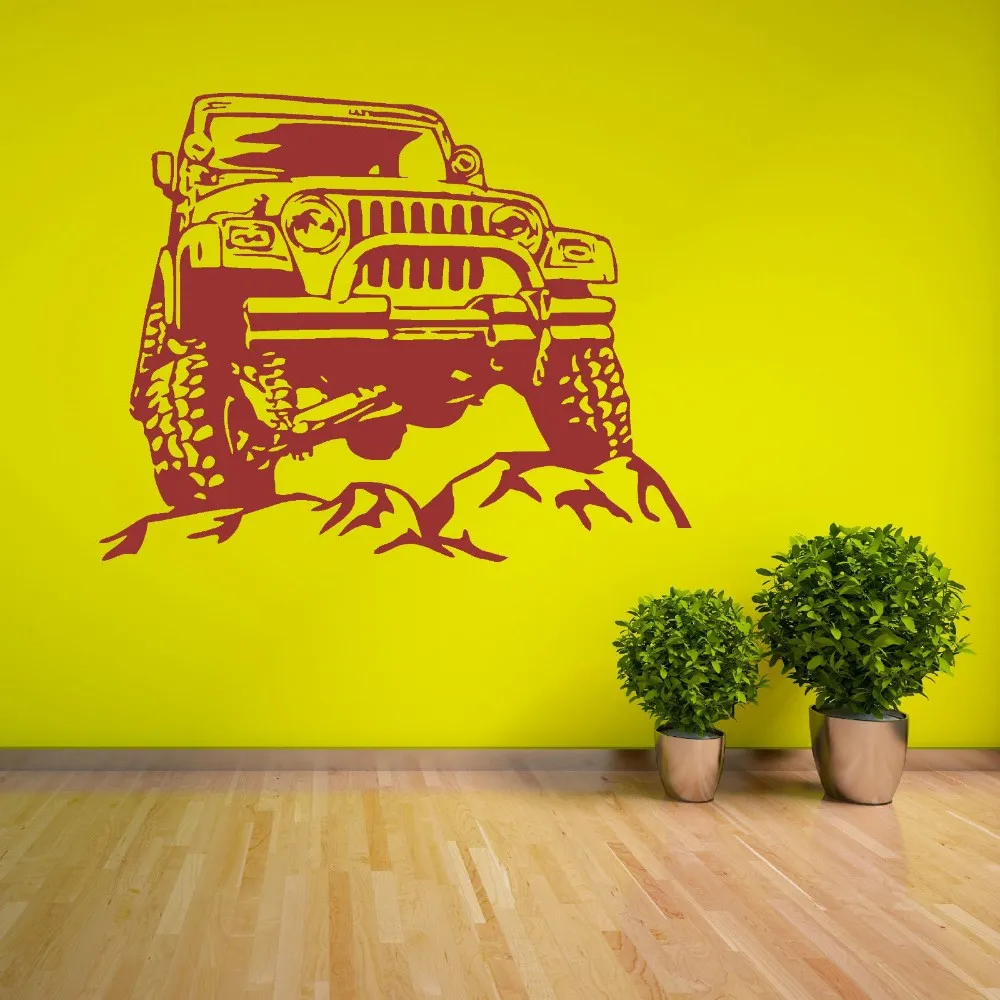 Виниловая наклейка на стену джип с изображением машины дороге для гостиной W-933 |