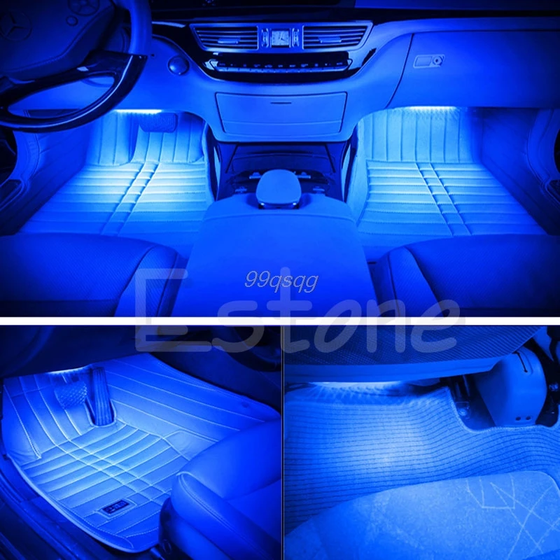 Новый Синий 2X12 светодиодный светильник для салона автомобиля декор пола