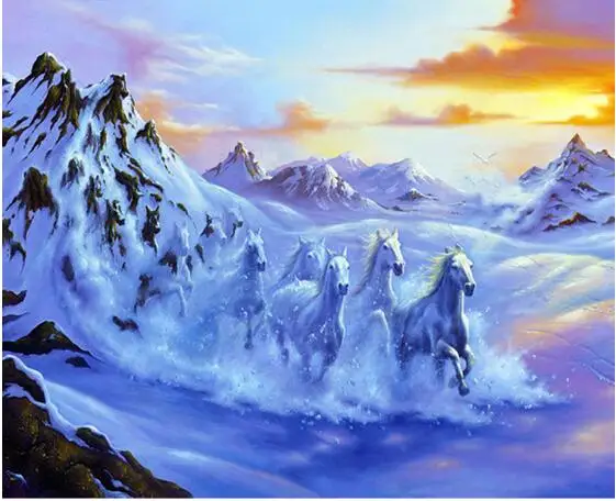 Полностью Квадратный бриллиант 5d живопись снежная лошадь Алмазная вышивка