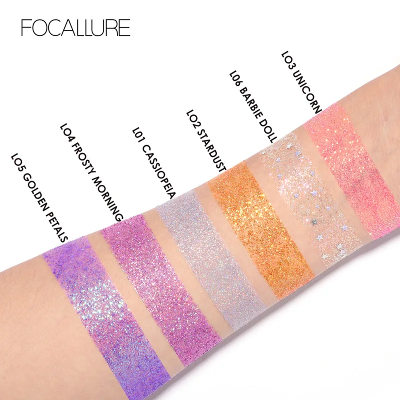 FOCALLURE профессиональные одиночные тени для век Блеск порошок красочные пигменты водонепроницаемый для женщин Красота блестящие тени для век глаза