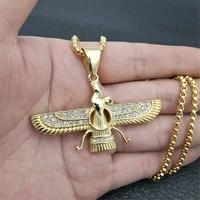 faravahar ahura pendant men iran jewelry stainless steel zoroastrian gold color iranian necklace women bijoux dropshipping