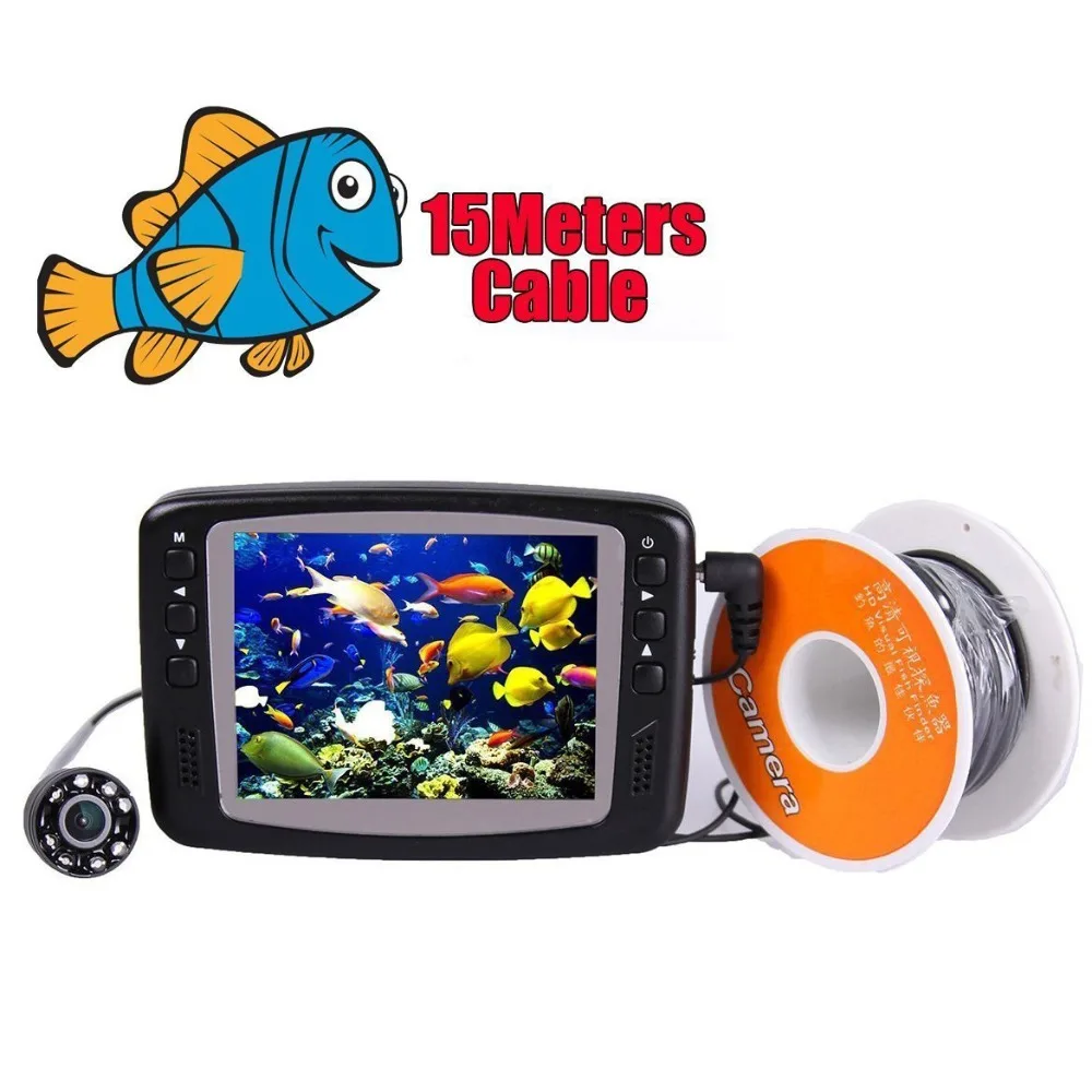 

Камера для подводной рыбалки с 8 ИК светодиодами, длина кабеля 15 м, камера видеонаблюдения для осмотра с цветным монитором 3,5 дюйма, рыбопоис...