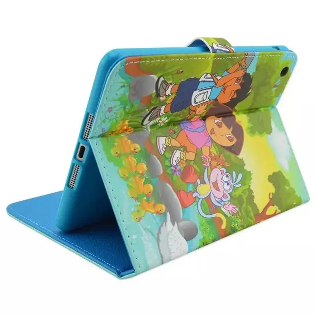Hot sell Dora the Explorer Cartoon Style PU Leather Flipstand with blue soft back Case Covers Free shipping For ipad 2/3/4 |