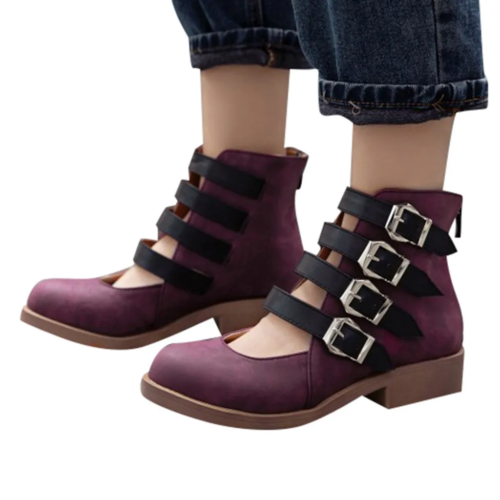 Spring Summer New Women's Summer Retro Ankle Buckle Back Zipper Square Heel Shoes Fashion Sandals for Women Streetwear
