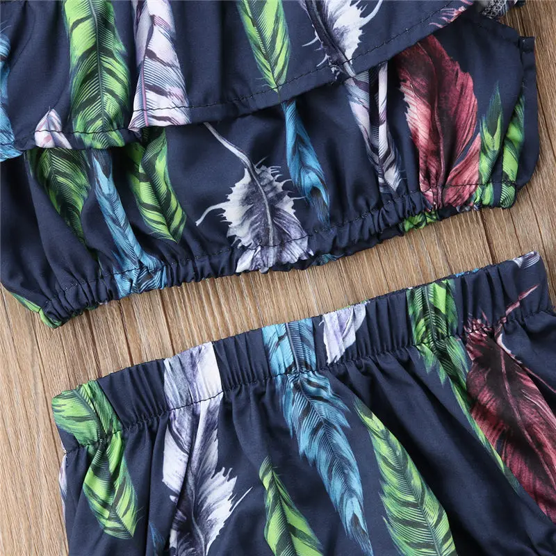 Pudcoco/комплект одежды высокого качества для маленьких девочек перья укороченные