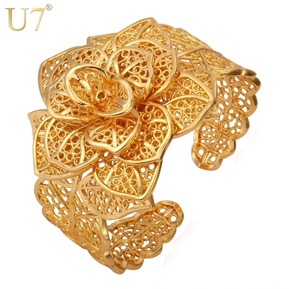 U7 Украшения Для Женщин Винтаж Цветок Золото/Серебро Цвет Браслет-Манжет