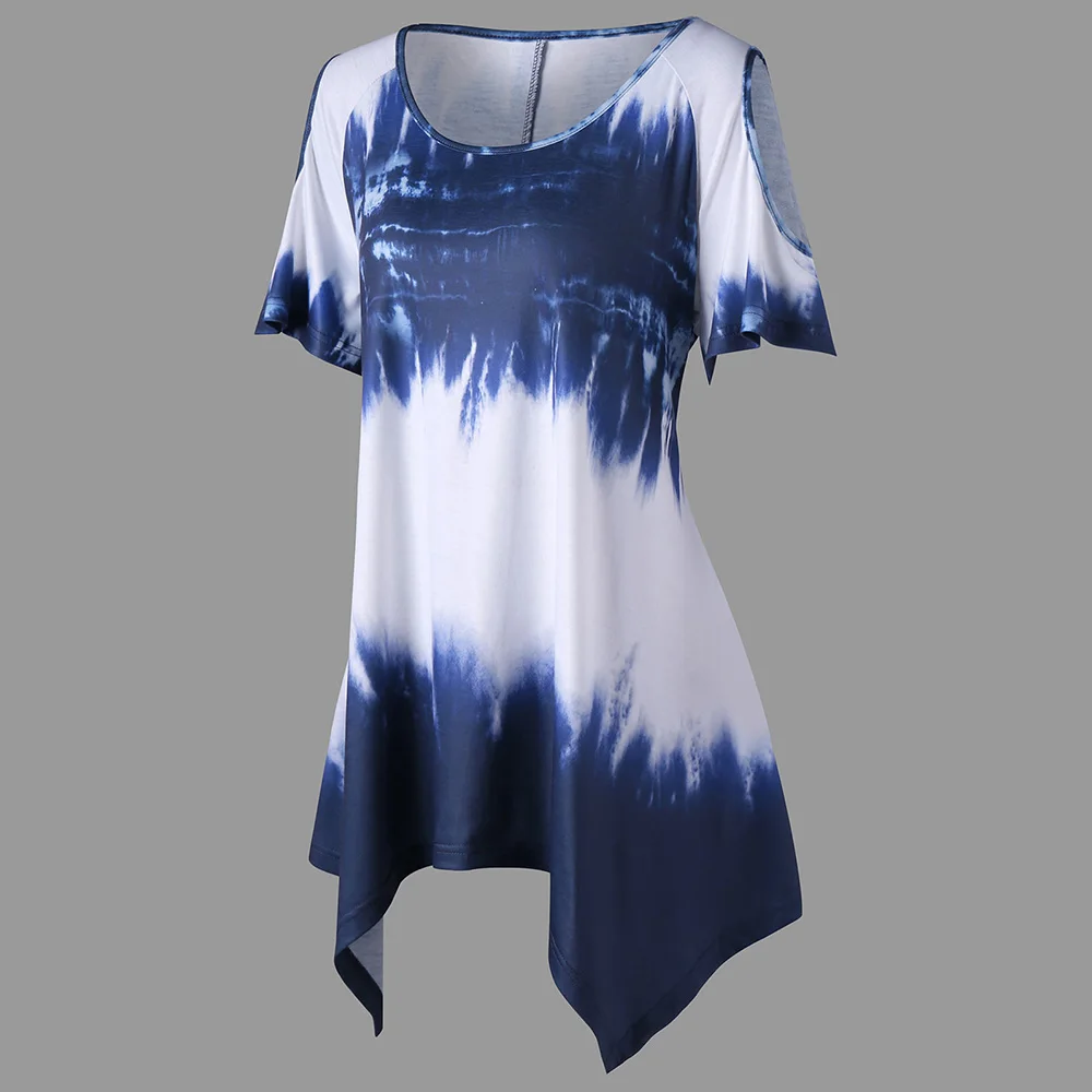 Женская Асимметричная футболка VESTLINDA летняя с круглым вырезом и короткими