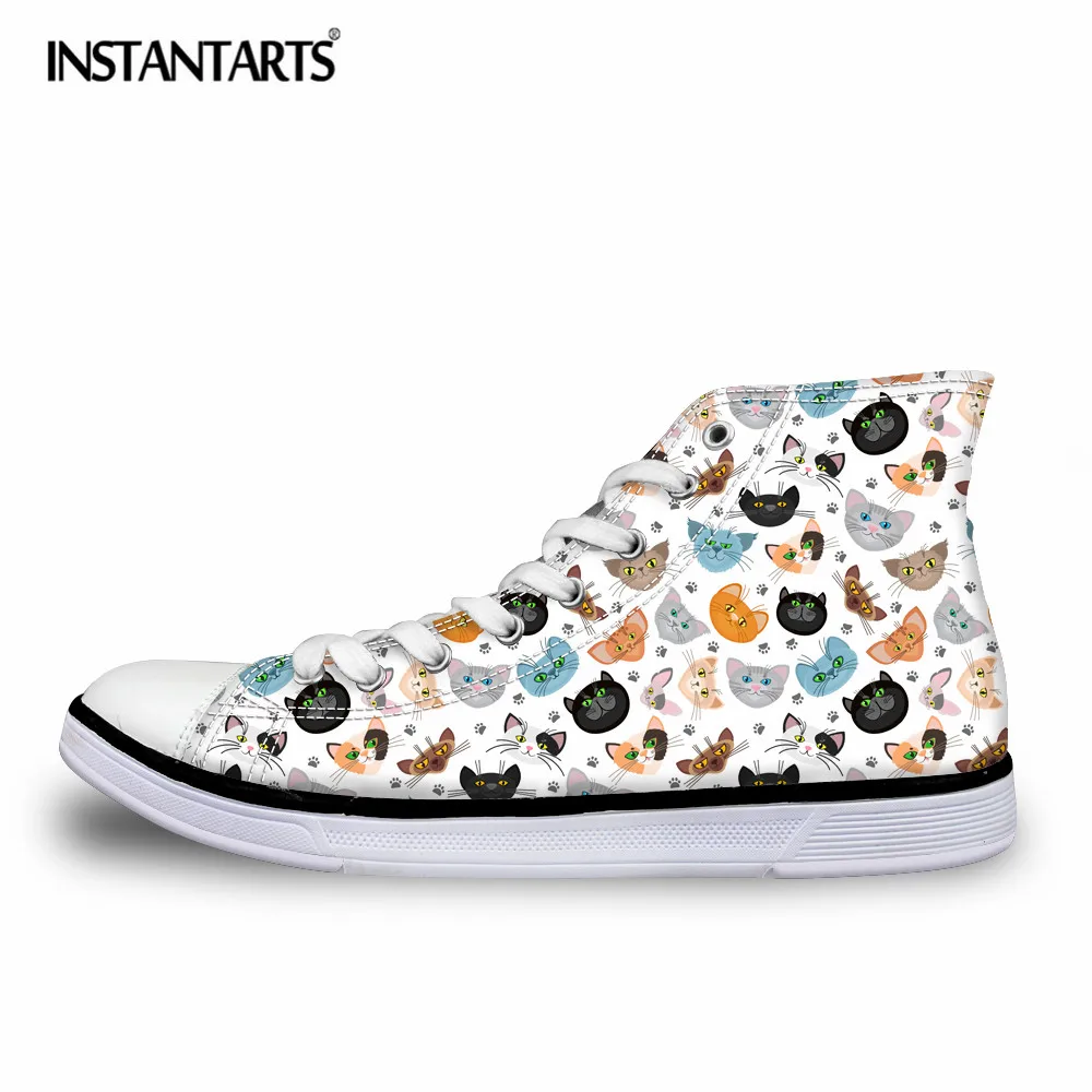 

Женская Вулканизированная обувь INSTANTARTS, с высоким верхом и принтом мультяшного кота, модная повседневная обувь на плоской подошве со шнуров...
