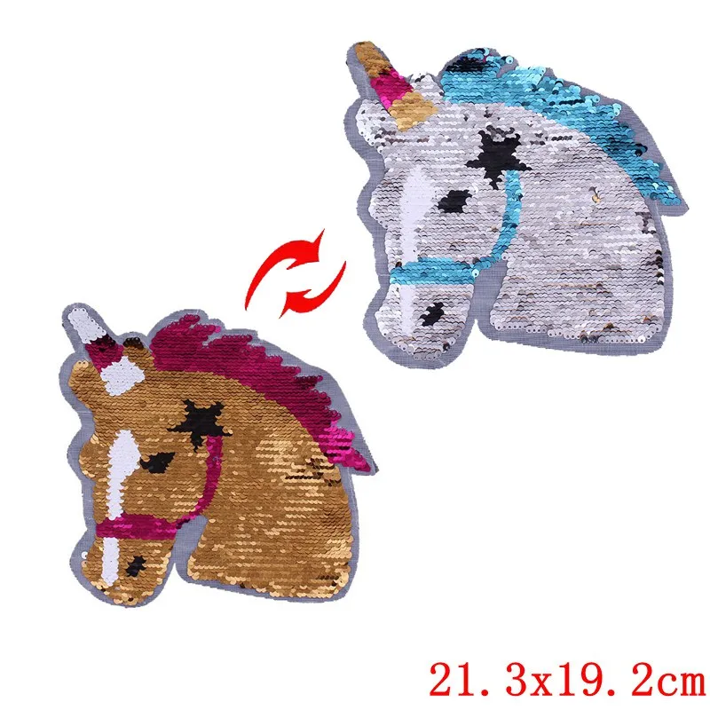

Prajna Unicorn Patch Shiny Reversible Change Color Sequin Horse Sew On Appliques Sewing On Patch For Clothes Jacket Decoration