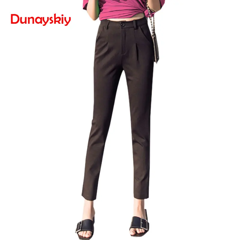 

Women Ankle Length Trousers For Office Lady Workwear S-XL Female Straight Suit Pants Elastic Loose High Waist Khaki Black