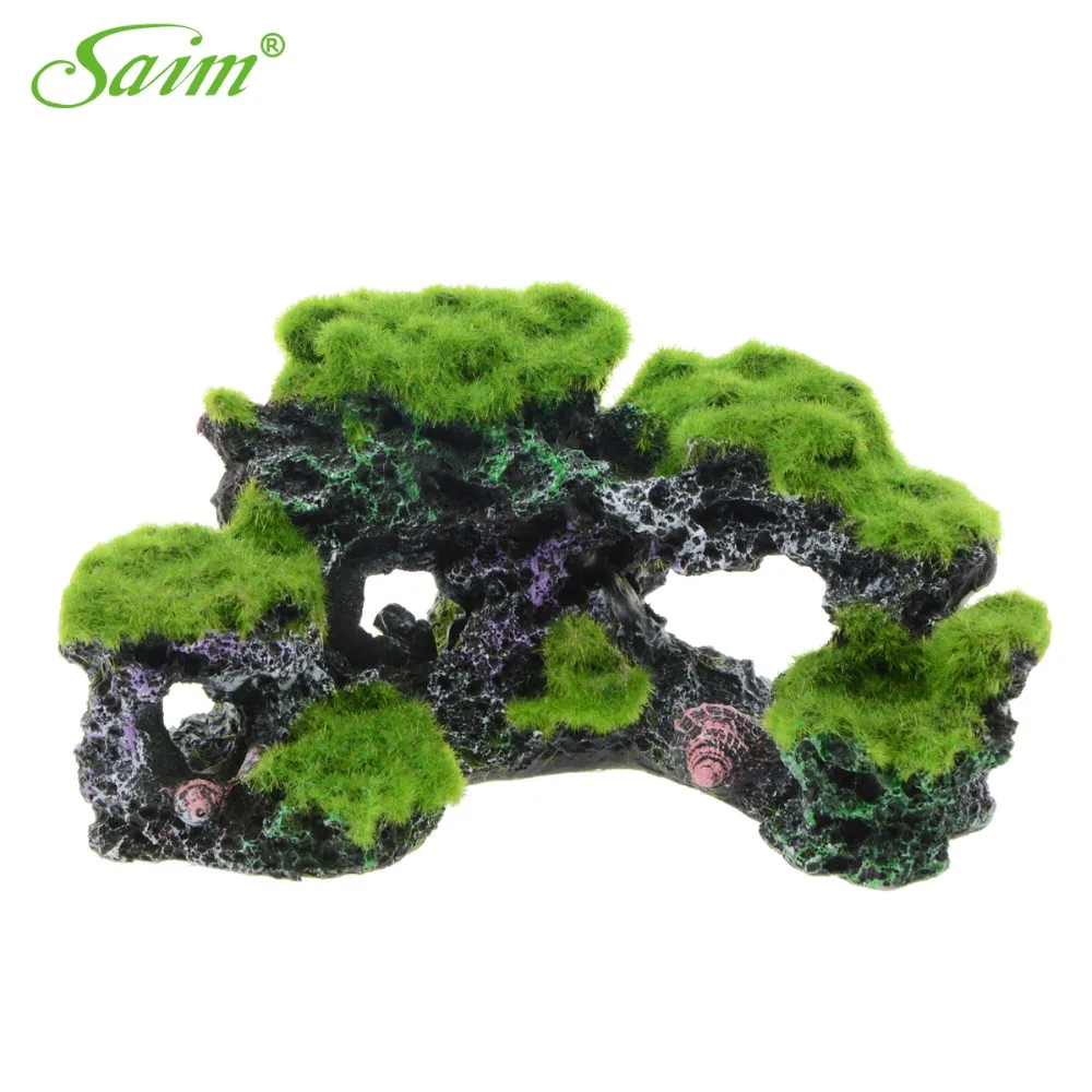 

Saim Aquarium Landscape Resin Mountain View Moss Coral Reef Rockery Hide Cave Stone Fish Tank Ornament Decoration Rock Stone