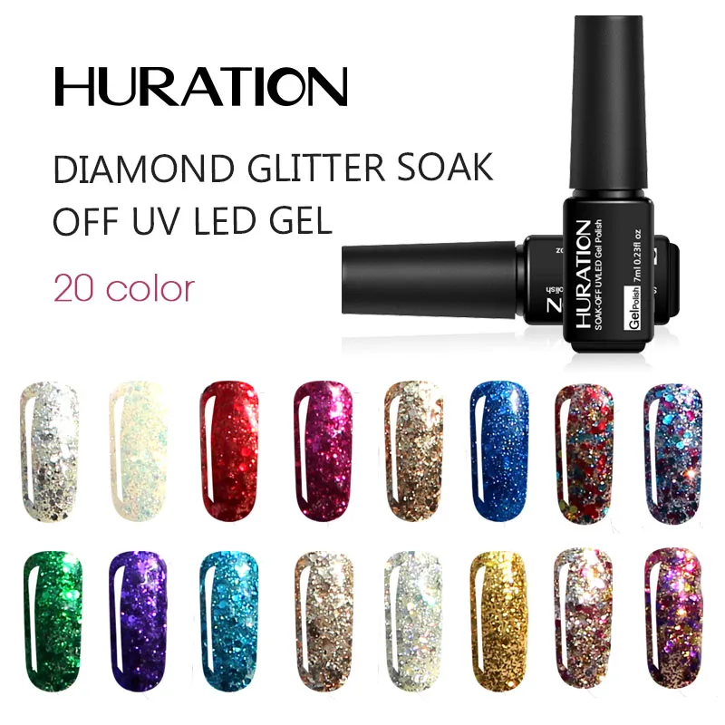 Гель лак для ногтей Huration Diamond Shining 20 видов цветов УФ и светодиодные лампы