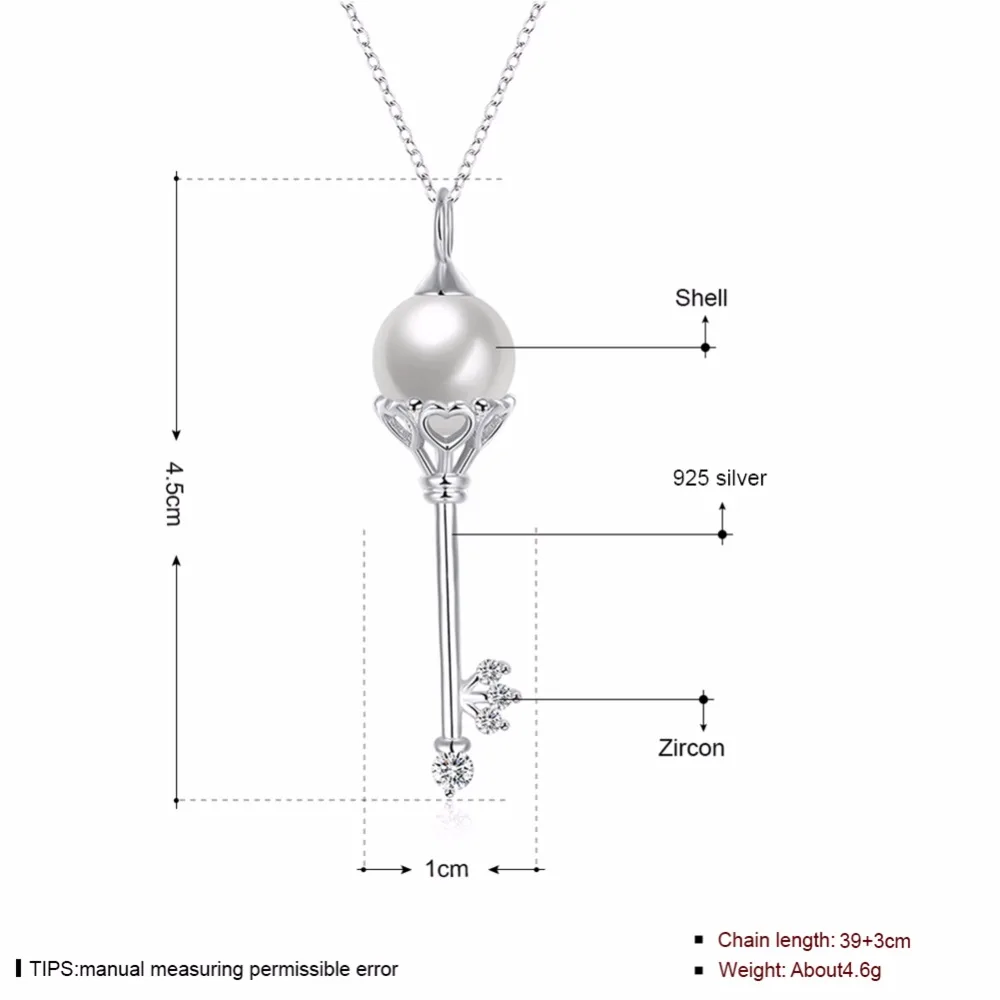 925 Sterling Silver Key Pearl Diamond Necklace Clavicle Chain Mens Women Sale Jewelry Cable Gift | Украшения и аксессуары