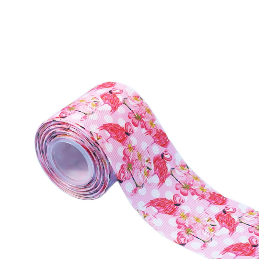 50yards/roll Fashion Flamingo Ribbon Grosgrain Hot Printed Tape Handmade Headband Bows DIY Festival Decorative Ribbons 7.5cm | Дом и сад