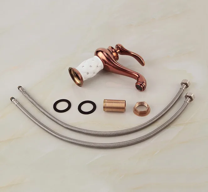 rose gold Роскошный золотой цвет керамический смеситель для ванной комнаты латунь с Алмаз керамика тело холодной горячей воды краны для раковины - Цвет: rose gold