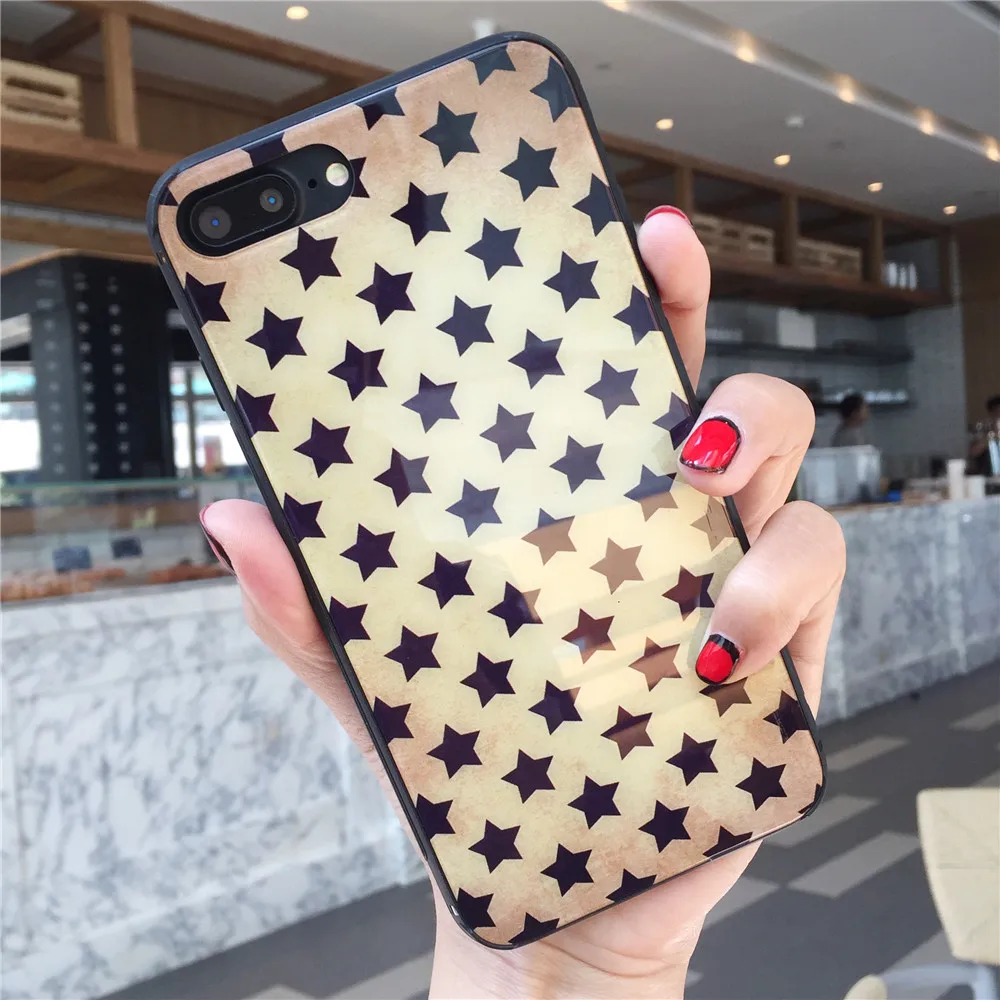 Закаленное стекло телефона сумки для APPLE IPHONE 7 8 PLUS X 6 S Роскошные звезды закаленное
