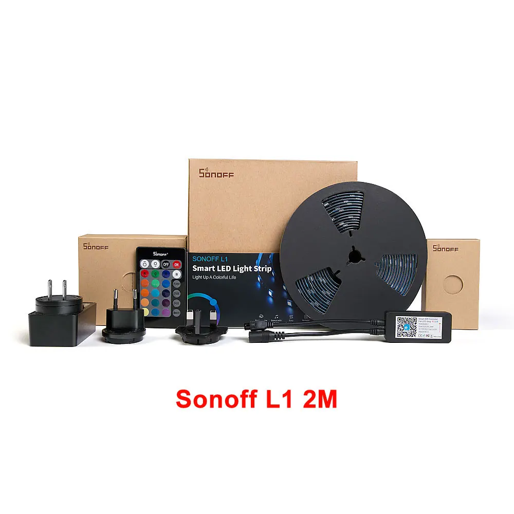 Sonoff L1 2M Version Itead Sonoff L1 2 м/5 м Светодиодная лента с регулируемой яркостью, с дистанционным управлением, гибкий, умный, светодиодный, цветной, RGB, работает с Google Home - Комплект: Sonoff L1 2M Version