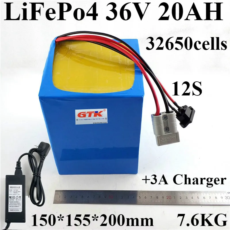 36В 20AH Lifepo4 батарея 12S4P 32650 аккумулятор + 3а зарядное устройство для 800 Вт 720