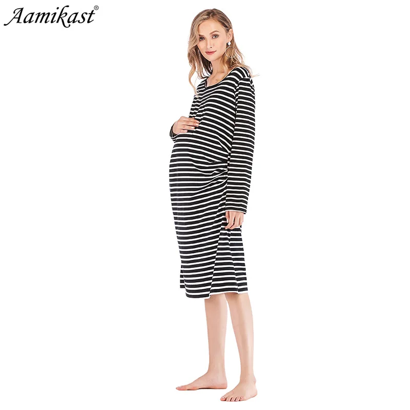 

2018 autumn and winter new striped loose comfortable cotton modal maternity dress jumpsuit pajamas