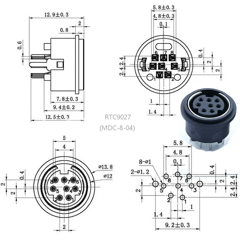 100 шт./лот 8-контактный разъем Mini DIN Female 8Pin Jack PS2 Round терминал шасси - купить по
