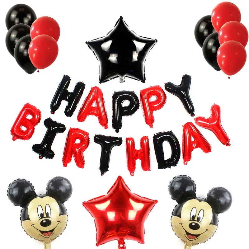 HBD MK SET4 Минни Микки День рождения в виде торта праздничные шары украшения для взрослых 18 день рождения украшения красные/черные буквы Микки латексные шары - Цвет: HBD MK SET4
