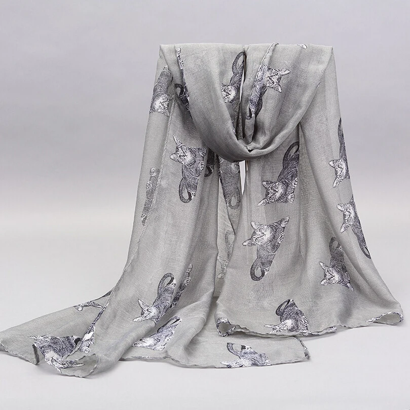 Women Kitten Print Shawl Scarf Cat Lady Wholesale Available 90*180 cm 6 Colors | Аксессуары для одежды