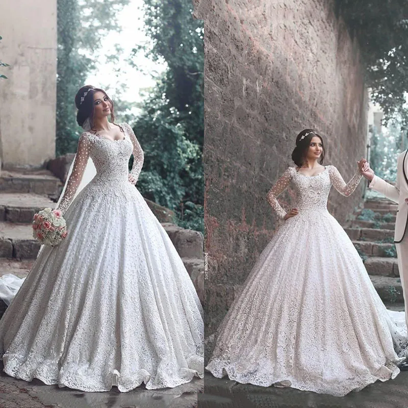 Роскошный халат де mariage Белый & Ivory Клиентов Кружева Бальное платье Свадебное