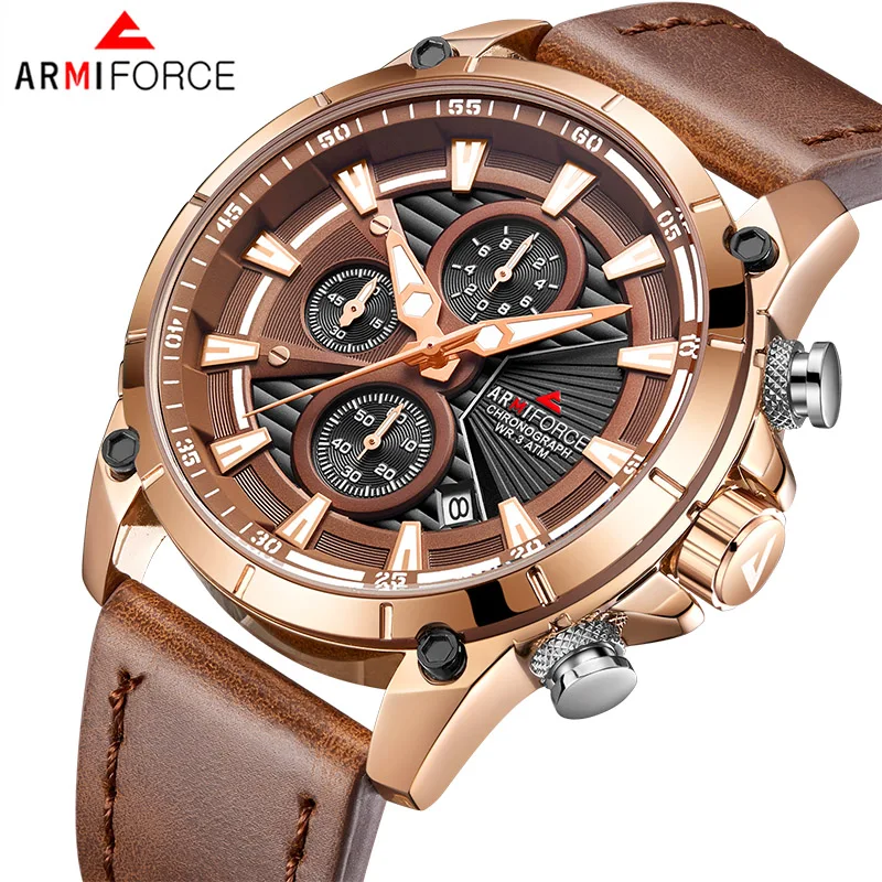 Мужские часы ARMIFORCE Роскошные брендовые модные спортивные мужские кожаные