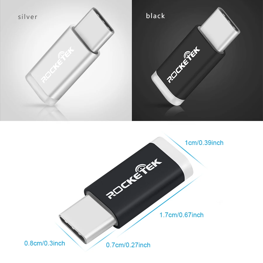 Rocketek Micro USB к type c OTG Алюминиевый адаптер телефон type-c аксессуары мужской разъем для