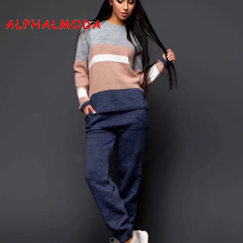 Женский Брючный комплект ALPHALMODA из 2 предметов полосатый джемпер с длинными