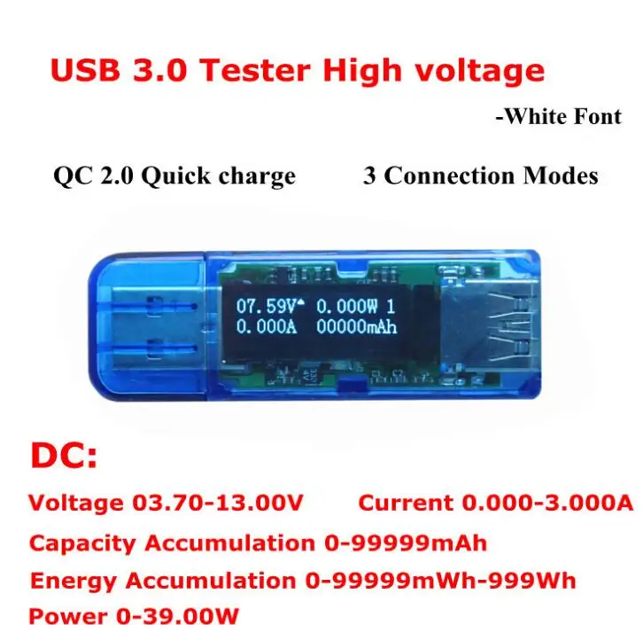 USB 3 0 высоковольтный 4 бит OLED QC 2 детектор емкости тестер измеритель вольтметр