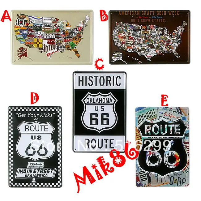 

[ Mike86 ] Route 66 USA Map Metal Tin Signs wall art decor House Cafe Bar Retro Tin Sign RA-023 Mix order 20*30 CM